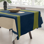 Mid Century Modern Retro Abstract Minimalist Piquet Pattern in Navy Blue and Olive Green Tablecloth Gallery Image 3
