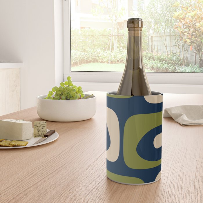 Mid Century Modern Retro Abstract Minimalist Piquet Pattern in Navy Blue and Olive Green Wine Chiller Gallery Image 4