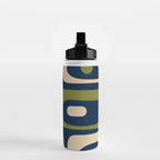 Mid Century Modern Retro Abstract Minimalist Piquet Pattern in Navy Blue and Olive Green Water Bottle Gallery Image 2