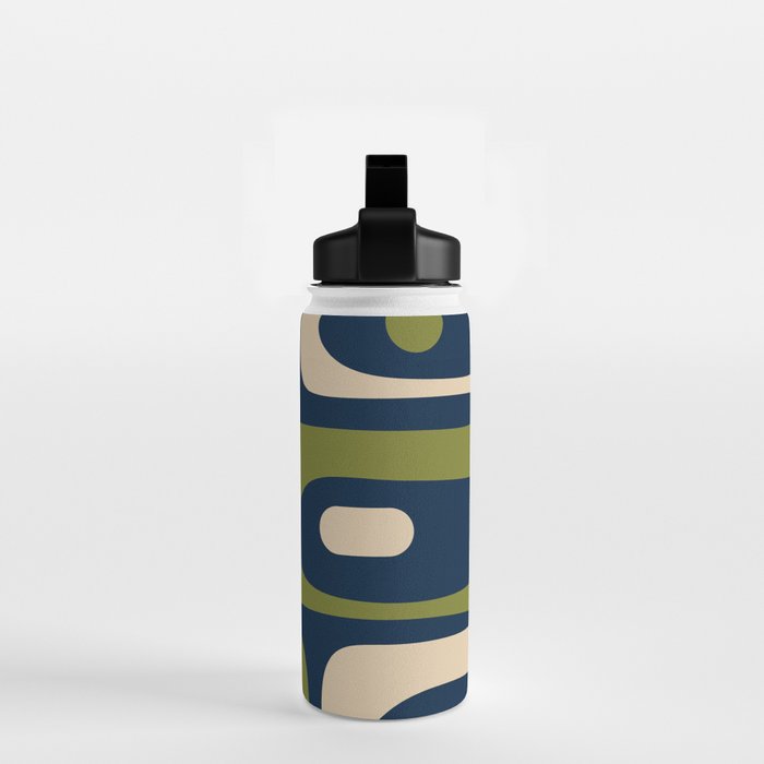 Mid Century Modern Retro Abstract Minimalist Piquet Pattern in Navy Blue and Olive Green Water Bottle Gallery Image 2