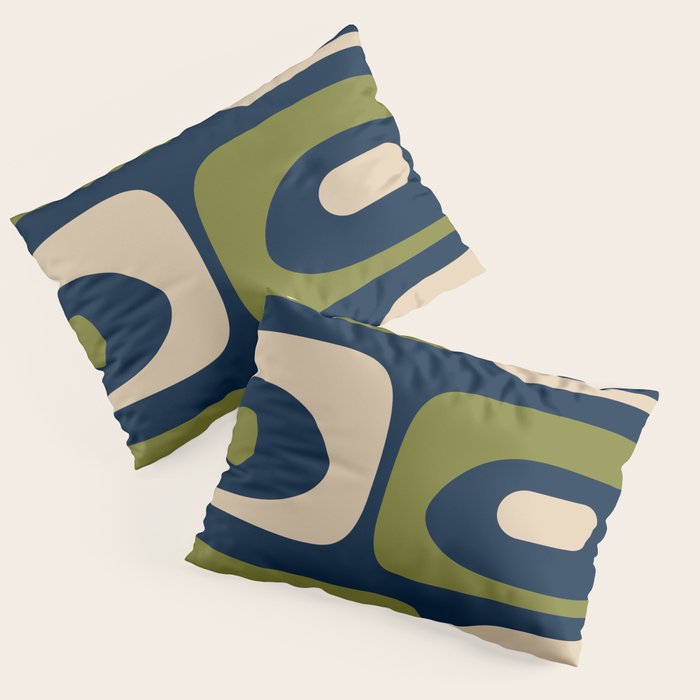 Mid Century Modern Retro Abstract Minimalist Piquet Pattern in Navy Blue and Olive Green Pillow Sham Gallery Image 1
