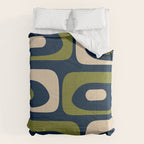 Mid Century Modern Retro Abstract Minimalist Piquet Pattern in Navy Blue and Olive Green Comforter Gallery Image 6