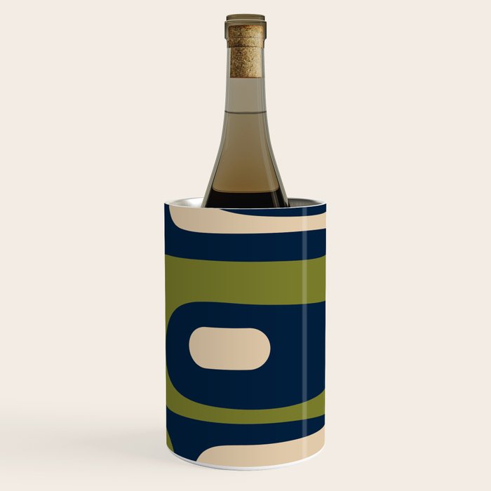 Mid Century Modern Retro Abstract Minimalist Piquet Pattern in Navy Blue and Olive Green Wine Chiller Gallery Image 3