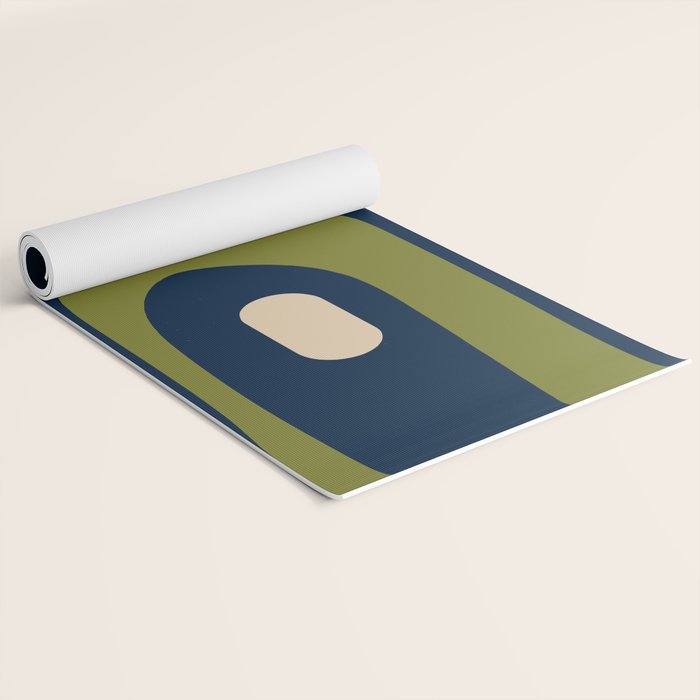 Mid Century Modern Retro Abstract Minimalist Piquet Pattern in Navy Blue and Olive Green Yoga Mat Gallery Image 2