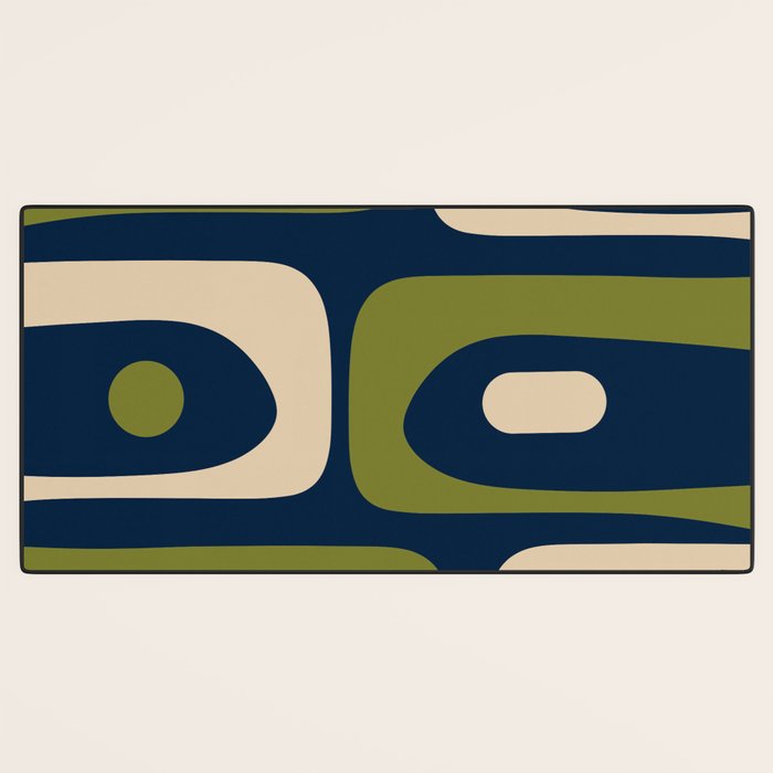 Mid Century Modern Retro Abstract Minimalist Piquet Pattern in Navy Blue and Olive Green Desk Mat Gallery Image 3