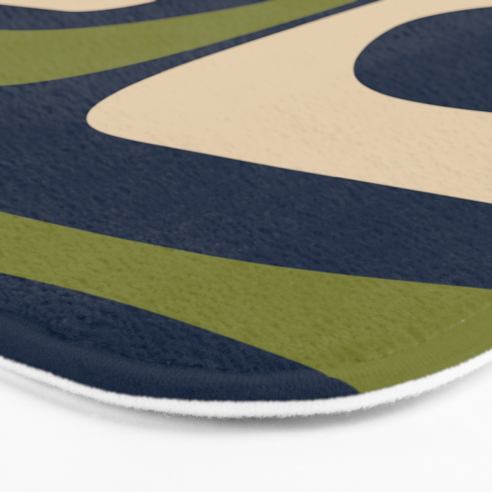 Mid Century Modern Retro Abstract Minimalist Piquet Pattern in Navy Blue and Olive Green Bath Mat Gallery Image 3