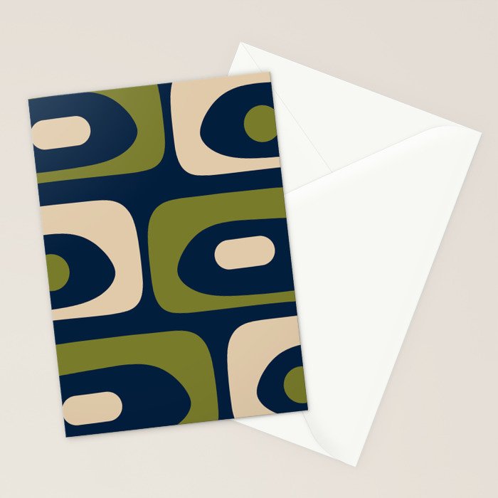 Mid Century Modern Retro Abstract Minimalist Piquet Pattern in Navy Blue and Olive Green Stationery Card Gallery Image 2