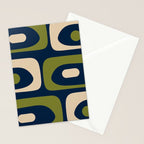 Mid Century Modern Retro Abstract Minimalist Piquet Pattern in Navy Blue and Olive Green Stationery Card Gallery Image 2