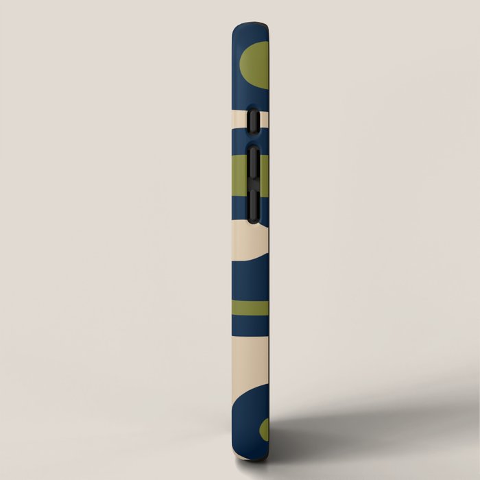 Mid Century Modern Retro Abstract Minimalist Piquet Pattern in Navy Blue and Olive Green iPhone Case Gallery Image 2