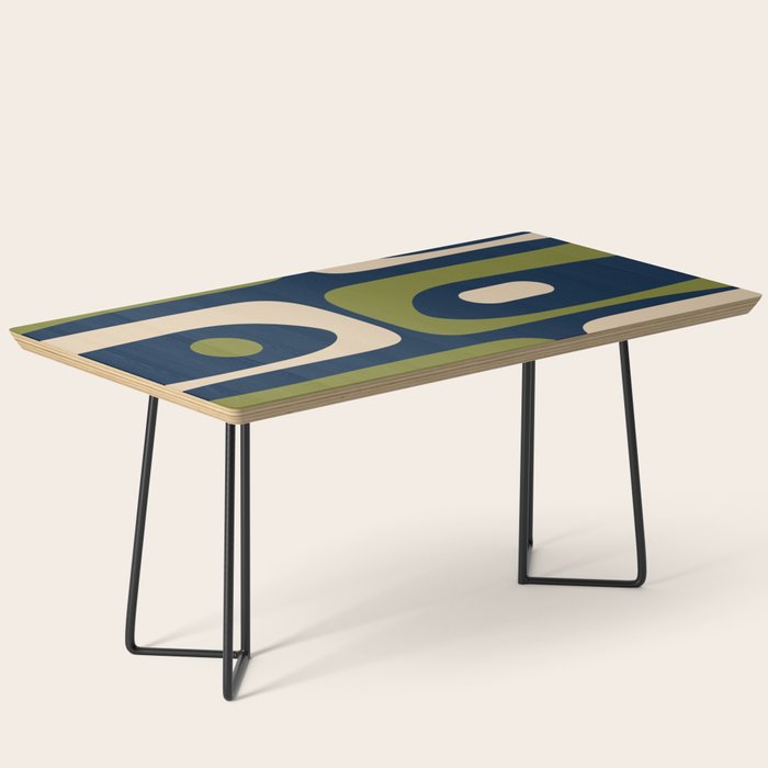 Mid Century Modern Retro Abstract Minimalist Piquet Pattern in Navy Blue and Olive Green Coffee Table Gallery Image 1