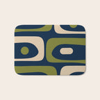 Mid Century Modern Retro Abstract Minimalist Piquet Pattern in Navy Blue and Olive Green Bath Mat Gallery Image 1