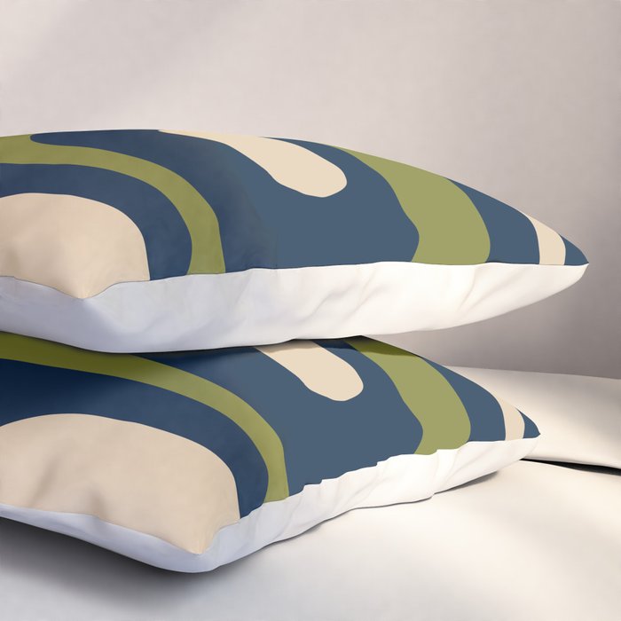 Mid Century Modern Retro Abstract Minimalist Piquet Pattern in Navy Blue and Olive Green Pillow Sham Gallery Image 3