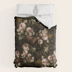 Antique Botanical Roses And Chamomile Midnight Sepia Garden Duvet Cover Gallery Image 6