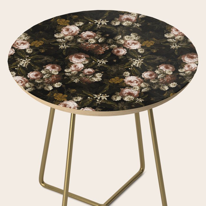 Antique Botanical Roses And Chamomile Midnight Sepia Garden Side Table Gallery Image 2