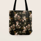 Antique Botanical Roses And Chamomile Midnight Sepia Garden Tote Bag Gallery Image 1