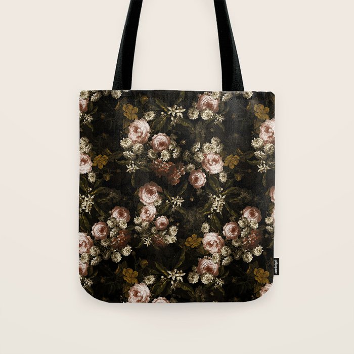 Antique Botanical Roses And Chamomile Midnight Sepia Garden Tote Bag Gallery Image 1