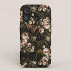 Antique Botanical Roses And Chamomile Midnight Sepia Garden iPhone Case Gallery Image 1