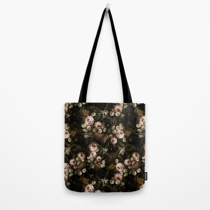 Antique Botanical Roses And Chamomile Midnight Sepia Garden Tote Bag Gallery Image 2