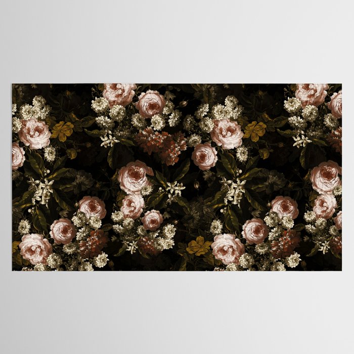 Antique Botanical Roses And Chamomile Midnight Sepia Garden Tablecloth Gallery Image 2