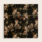 Antique Botanical Roses And Chamomile Midnight Sepia Garden Wood Wall Art Gallery Image 1