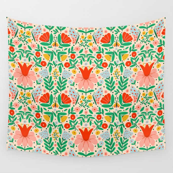 Whimsical Floral - colorful garden  Wall Tapestry Gallery Image 4