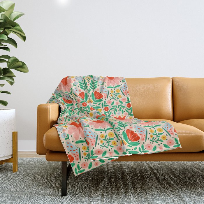 Whimsical Floral - colorful garden  Throw Blanket Gallery Image 1