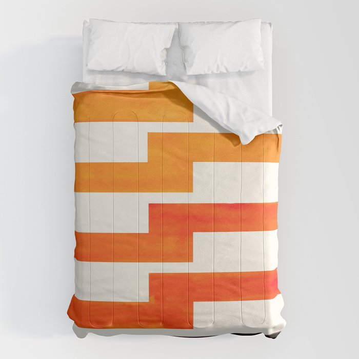 Orange & Black Geometric Minimal Mid Century Modern Lightning Bolt Pattern Watercolor Art Comforter Gallery Image 6