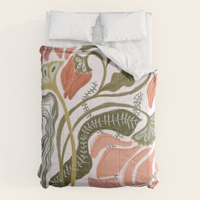 Modern Chalk still life with flowers and fern Comforter Gallery Image 6