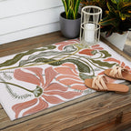 Modern Chalk still life with flowers and fern Outdoor Rug Gallery Image 2