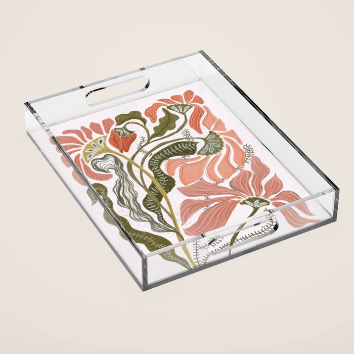 Modern Chalk still life with flowers and fern Acrylic Tray Gallery Image 1