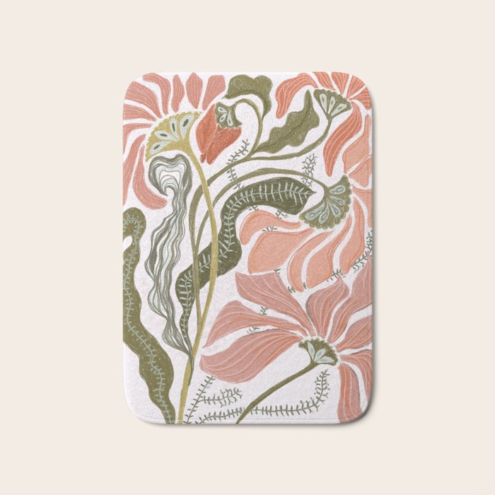 Modern Chalk still life with flowers and fern Bath Mat Gallery Image 1