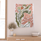 Modern Chalk still life with flowers and fern Wall Tapestry Gallery Image 2