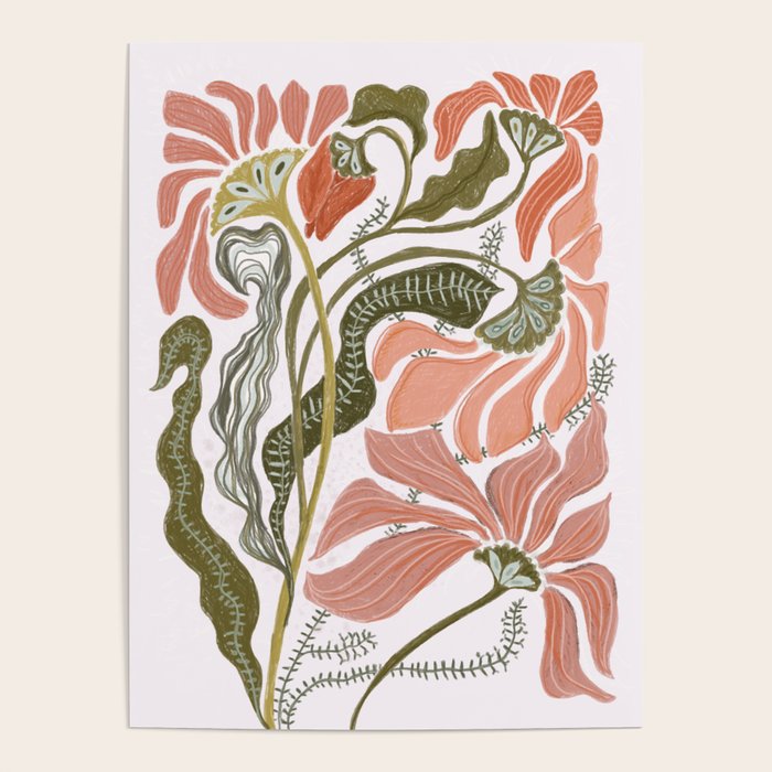 Modern Chalk still life with flowers and fern Poster Gallery Image 4
