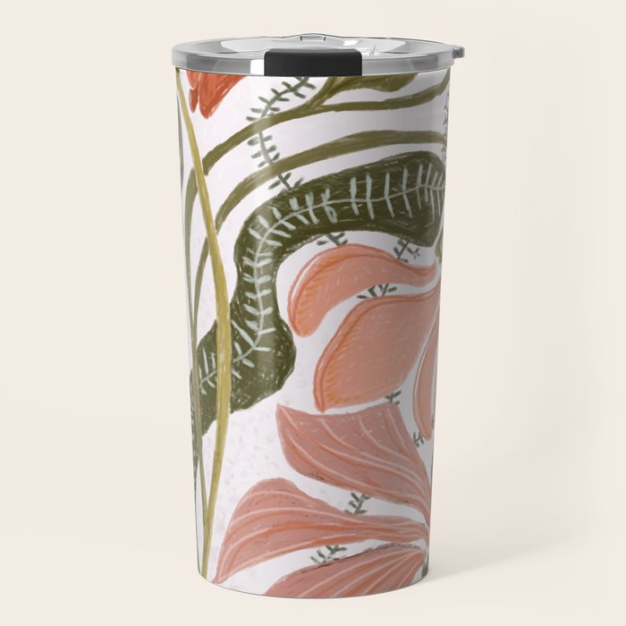 Modern Chalk still life with flowers and fern Travel Mug Gallery Image 1