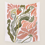 Modern Chalk still life with flowers and fern Wall Tapestry Gallery Image 4