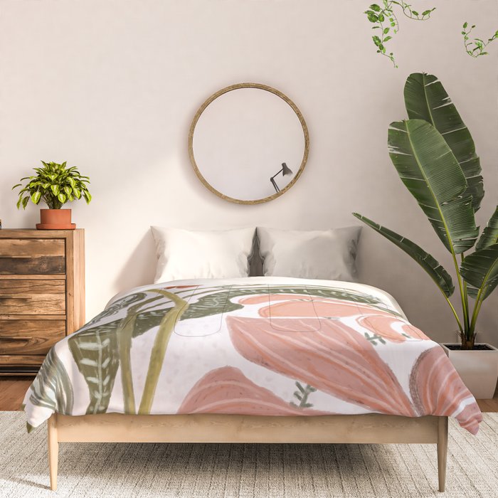 Modern Chalk still life with flowers and fern Comforter Gallery Image 3