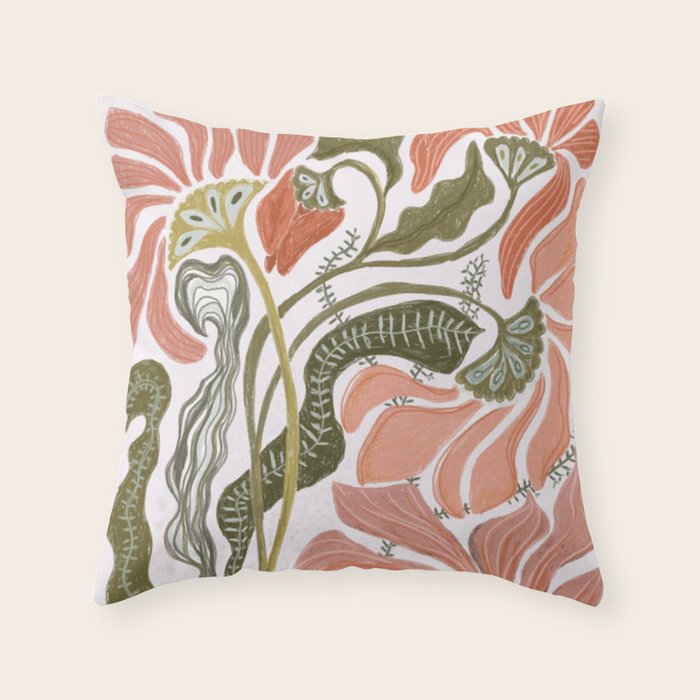 Modern Chalk still life with flowers and fern Throw Pillow Gallery Image 1