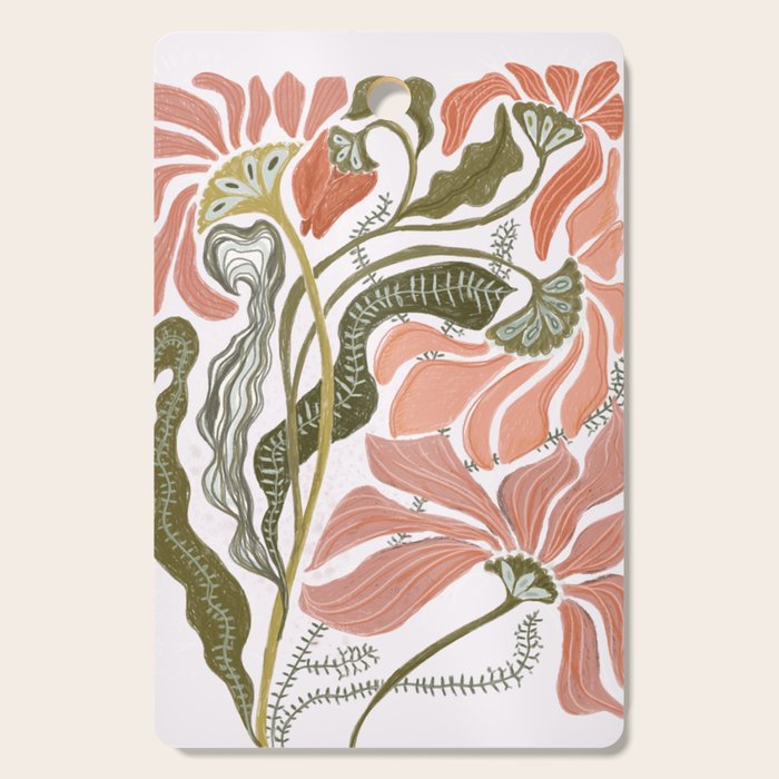 Modern Chalk still life with flowers and fern Cutting Board Gallery Image 1