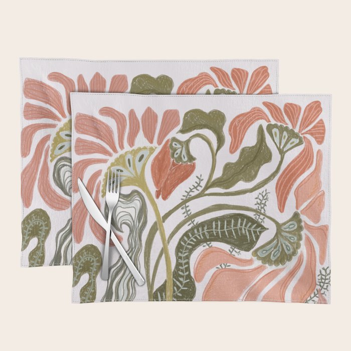 Modern Chalk still life with flowers and fern Placemat Gallery Image 1