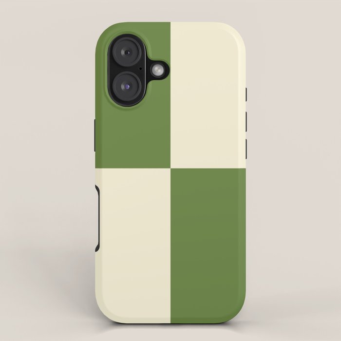 Broad Block Stripes Minimal Checkered Pattern in Retro Green and Cream iPhone Case Gallery Image 1