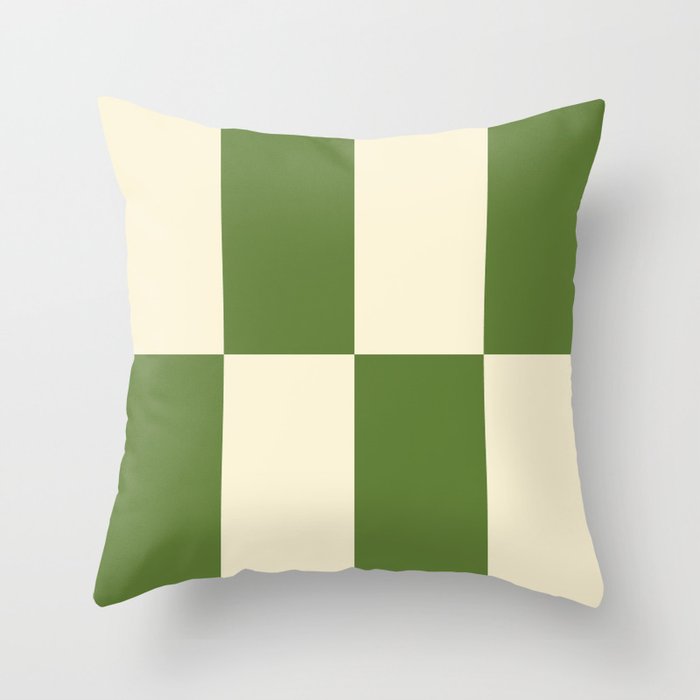 Broad Block Stripes Minimal Checkered Pattern in Retro Green and Cream Throw Pillow Gallery Image 6