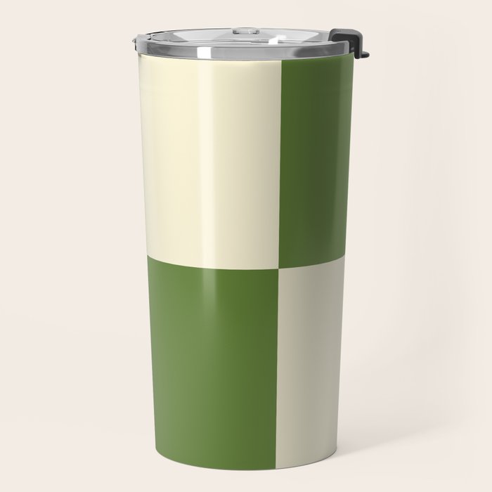 Broad Block Stripes Minimal Checkered Pattern in Retro Green and Cream Travel Mug Gallery Image 2