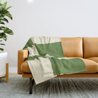 Broad Block Stripes Minimal Checkered Pattern in Retro Green and Cream Throw Blanket Gallery Image 1