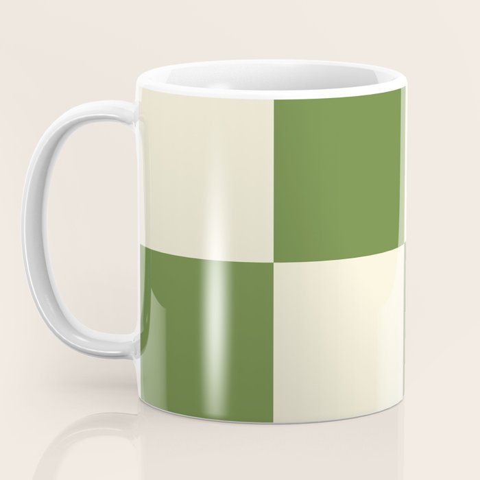 Broad Block Stripes Minimal Checkered Pattern in Retro Green and Cream Coffee Mug Gallery Image 3