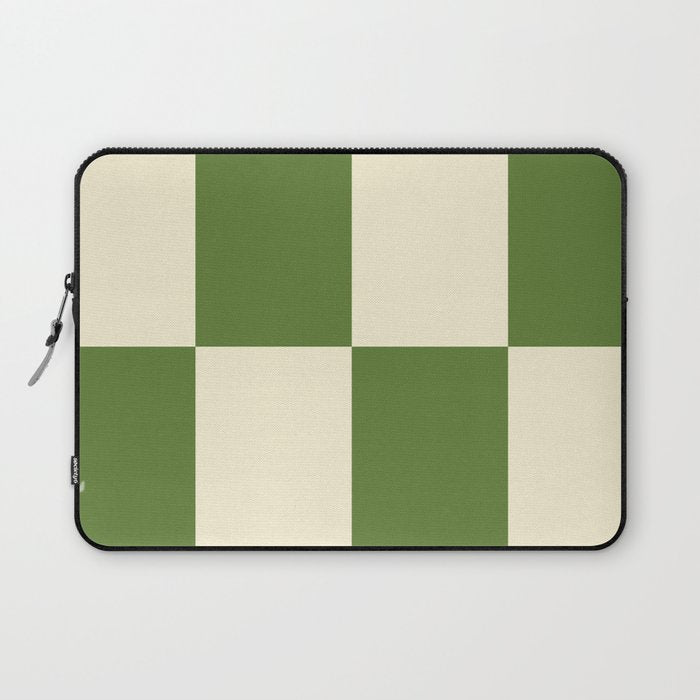Broad Block Stripes Minimal Checkered Pattern in Retro Green and Cream Laptop Sleeve Gallery Image 1