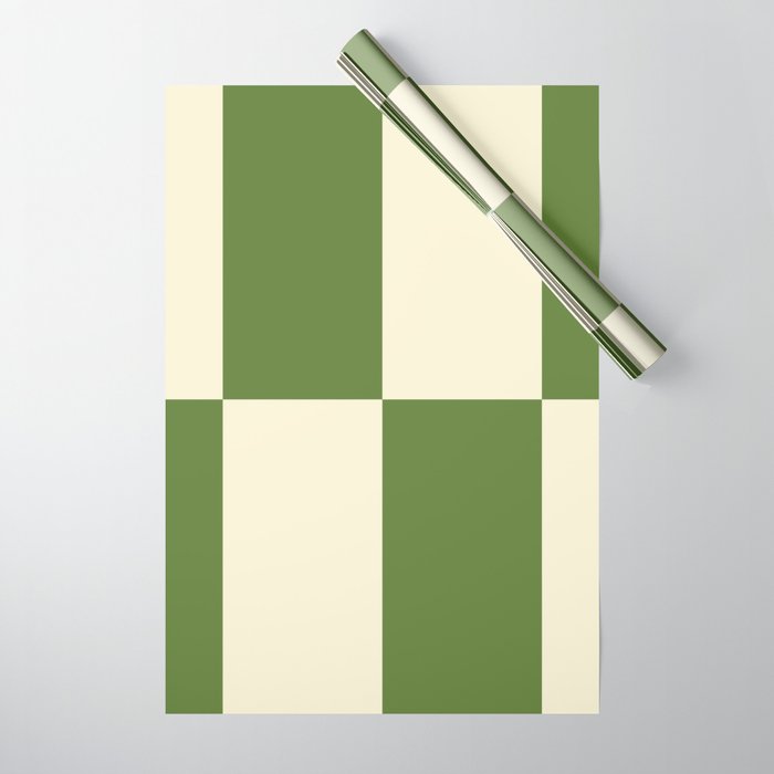 Broad Block Stripes Minimal Checkered Pattern in Retro Green and Cream Wrapping Paper Gallery Image 1