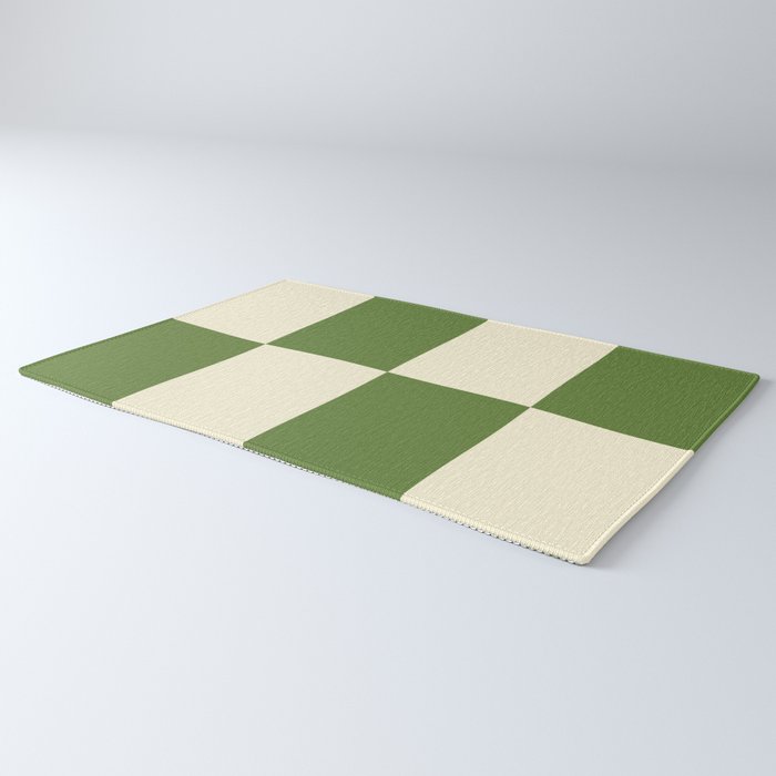 Broad Block Stripes Minimal Checkered Pattern in Retro Green and Cream Rug Gallery Image 3