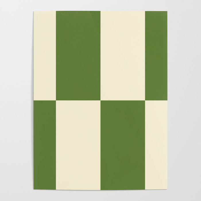 Broad Block Stripes Minimal Checkered Pattern in Retro Green and Cream Poster Gallery Image 4