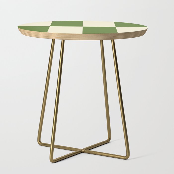 Broad Block Stripes Minimal Checkered Pattern in Retro Green and Cream Side Table Gallery Image 1