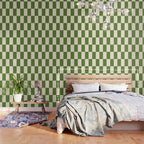 Broad Block Stripes Minimal Checkered Pattern in Retro Green and Cream Wallpaper Gallery Image 3